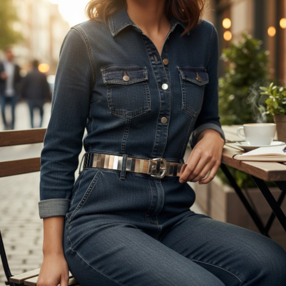 Vintage Mirror Segment Belt Silver Y2K Chrome Metal Shiny Futuristic Chic Small - Picture 2 of 16